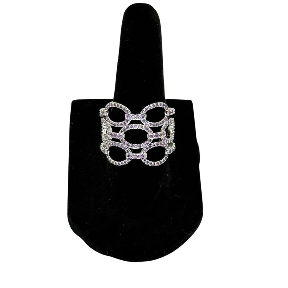 Bomb Party Ring "Grip‎ and Grace" Purple Topaz CZ on Rhodium Plating Size 6